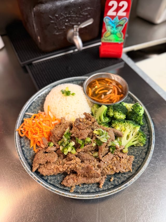 Lemongrass Beef Over Rice (Cơm Bò Nướng).