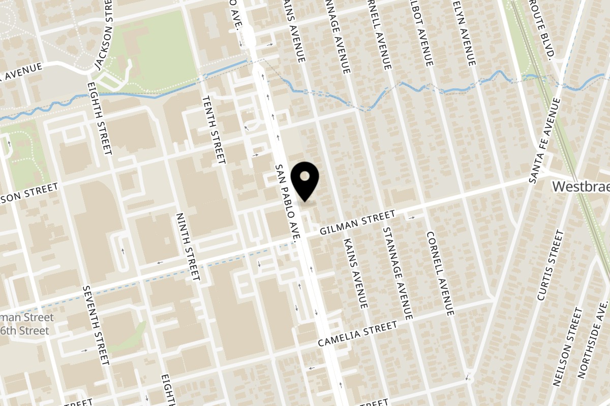 Map showing the location of Phởsho Dough San Pablo Ave, Berkeley on 1235 San Pablo Ave in Berkeley